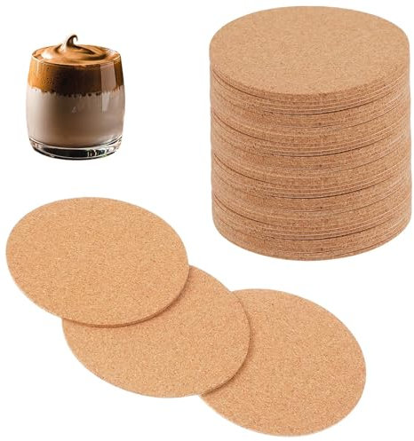 60 PCS Drinks Coasters Mats Heat-Resistant Cork Drink Coasters for Cups, Drinks Mats Coasters Pans Plates Tables Chairs Sofas Laser Engravable DIY Craft Pads Scratch Protection