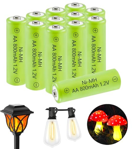 NI-MH wiederaufladbare Batterien AA 800mAh, 1,2 Volt Doppel-A-Akku für flackernde Solarlichter und Haushaltsgeräte (12er-Pack)