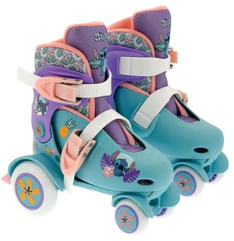 Disney Stitch Pattini a Rotelle Big Wheel per Bambini | Pattini Quad Boot Regolabili a 4 Ruote per Bambini | Taglia Scarpe Junior 9J-12J