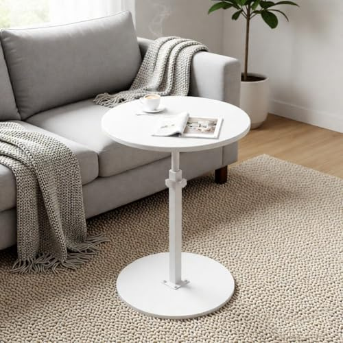 ZOYIZEN Beistelltische Holz Höhenverstellbarer 45-77 cm, Beistelltisch Holz mit Rollen, Couchtisch Rund, Tischplatte Durchmesser 40cm, Beistelltische fürs Sofa, Wohnzimmer, Bartheke, Weiß
