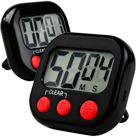 2 unidades temporizador de cocina digital con pantalla LCD grande (Negro)