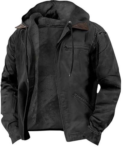 Genérico Chaqueta térmica Polar Ligera e Impermeable para Hombre con Capucha y Cremallera, Ideal para otoño e Invierno, Senderismo y Trabajos al Aire Libre (Black,L)