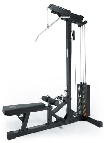 Atletica Train de traction avec station de rameur - Hauteur : 204 cm - Station de traction avec unité de gouvernail et bloc de poids de 125 kg - Barres de guidage en acier massif - Poignées en chrome