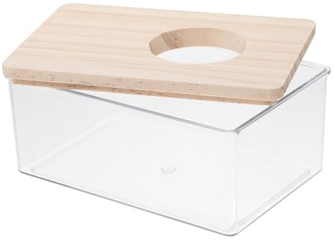 Gadpiparty Bac à Sable pour Hamster en Acrylique Transparent avec Couvercle en Bois, Boîte De Bain De Sable Petit Format, Toilette Multifonctionnelle pour Petits Animaux, Équipement pour Cage Hamster