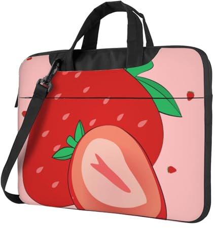 BOAIHH Sac léger pour ordinateur portable avec imprimé fraise de dessin animé tendance beau et simple pour voyage d'affaires bureau, Noir , 15.6 inch