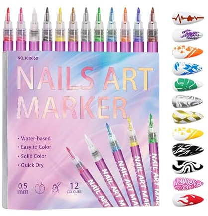 Nageldesignpennor – 0,5 mm fin spets snabbtorkande – nagelprick- och fläckpenna – för kvinnor nybörjare träning hemma fest dagligt bruk jul och födelsedag
