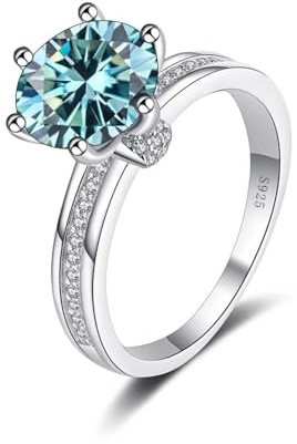 3kt Blomma D Färg VVS1 Moissanite Förlovningsringar for kvinnor S925 Sterling Silver Diamantring Rundskuren Gul/Blå/Rosa Bröllopsring med certifikat(Blue,5)
