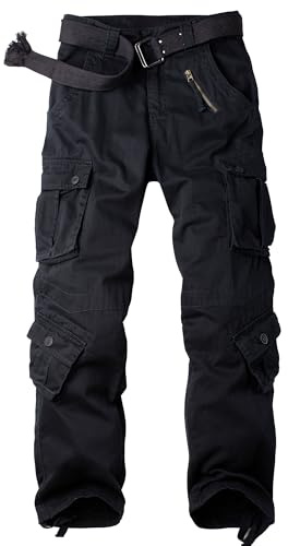 AKARMY Men's Camo Cargo Work Pants Cotton Military Army Casual Tactical Wild Combat Pants with 8 Pockets Black 36x32