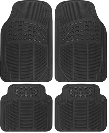 BDK Floor Mats, 4-Piece All-Weather Car Mat with Universal Fit Design, Durable Rubber Car Floor Mats with Capture Ridges, Waterproof for Cars Trucks SUV (Black)