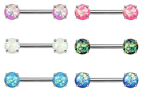 beyoutifulthings Opal Set Brustwarzen-Piercing Intim-Piercing Brust-Piercing Nippel-Piercing Edelstahl Lila Blau Dunkelgrün Pink Aqua Weiß 1,6mm 14mm