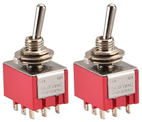 Heschen Miniature Toggle Switch MTS-302 ON-ON 3PDT 9 Pin, 2A 250V, 6A 125V, Pack of 2