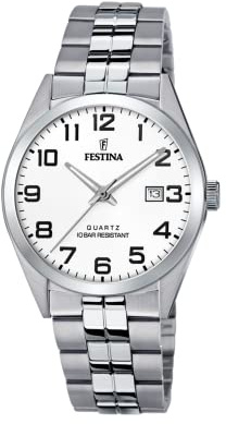 Festina Herren Uhr Analog aus Edelstahl 316L Silber - Quarzwerk - Kalender - Mineralglas mit hoher Widerstandsfähigkeit - Wasserdicht bis 10 ATM F20437