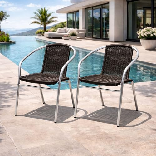 Mojawo 2 Sück Qualität Aluminium/Polyrattan Bistrostuhl stapelbar Stapelstuhl Campingstuhl Gartenstuhl Küchenstuhl Balkonmöbel Gartensitzmöbel Silber/Schwarz