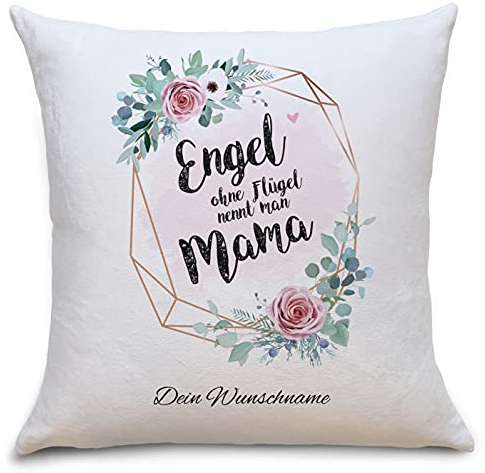 OWLBOOK Engel Mama Flauschige Kissenhülle mit Sprüchen Personalisiert mit Namen Geschenke Geschenkideen für Mama zum Geburtstag