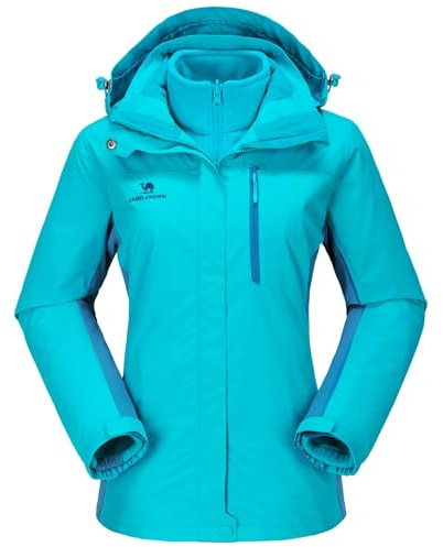 CAMEL CROWN Damen wasserdichte Skijacke 3 in 1 Wintermantel Windbreaker Snowboardjacken für Regen Schnee Outdoor Wandern, Blau, L