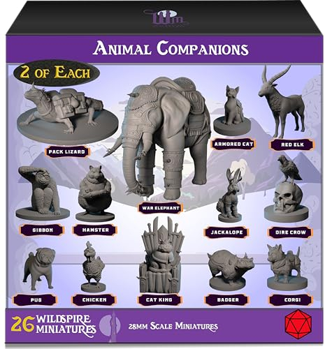 Wildspire 26 Animal Minis for DND RPG 28mm Unpainted D&D Miniatures & Tabletop Minis | Campaign Setting