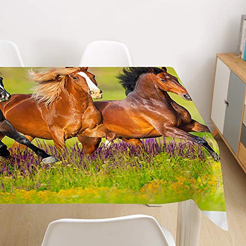 Morbuy Tischdecke Abwaschbar, 3D Pferd Tischtuch Rechteckig Tischwäsche Gartentischdecke Outdoor Tischdekoration Wasserdicht Polyester Ölfest Pflegeleicht (140x200cm,Pferdegruppe)