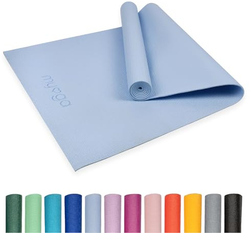 Myga RY1464 - Entry Level Yoga Mat - Exercise Fitness Mat for Pilates - Core Workout for Home, Gym, Yoga Studio - 173 x 61cm, 4mm Thickness - Sky Blue
