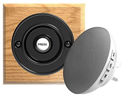 Traditional High Quality Square Wireless Doorbell in Honey Oak and Black, DBW-F5SHONSq76WLESS2207P2Bk