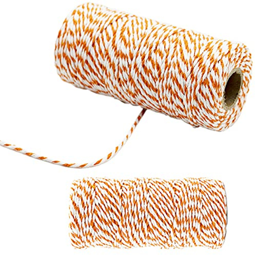 100M Dark Orange and White DIY Crafts Cotton Twine String, 1.5mm Coloured Craft Cord for DIY Crafts, Handmade Arts, Knitting,Wall Hanging,Gardening and Gift Wrapping