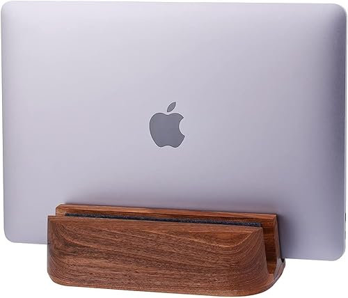 TheHrdwoodCom Dual Laptop Stand Vertical Laptop Holder - All MacBook Vertical Stand up to 0.7'' Thick - Handmade Holder Made of Natural Wood (Dual Walnut)