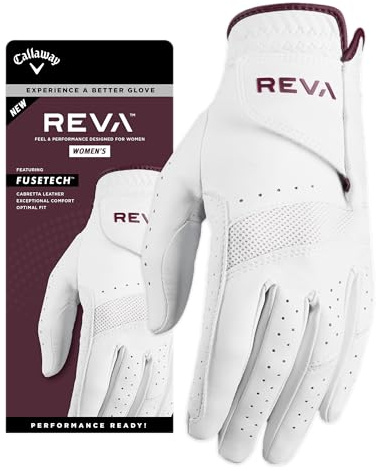 Callaway Golf REVA Women's Golf Glove (Worn on Right Hand, Small, White/Eggplant)