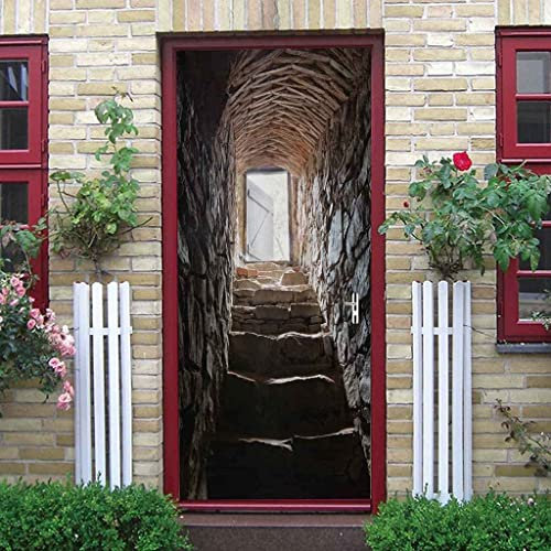 3D Unterirdische Treppe Aus Steinmauer 90 X 200 Cm Kreative Türaufkleber Selbstklebend Innentüren Türfolie Art Decals Pvc Fototapete Wasserdichte Türtapete Poster Wohnzimmer Kinderzimmer Dekor - Türf