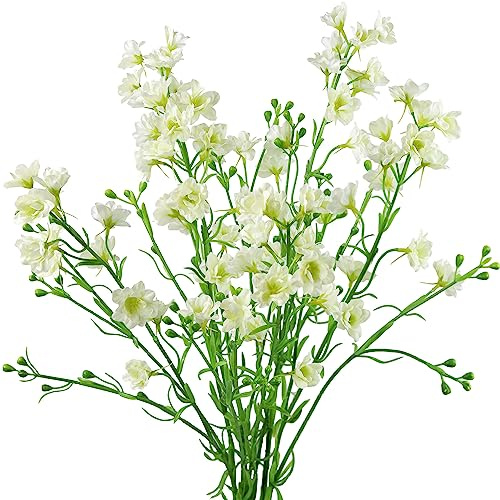 FiveSeasonStuff Summer White Delphinium Real Touch Artificial Flowers, 63cm 6 Stems