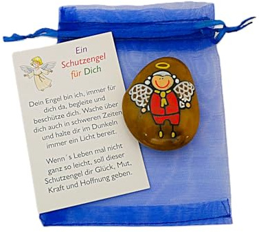 Andys Steinwelt Kinder Schutzengel ca. 4-5 cm mit Karte in Geschenkfolie, Glücksstein, Glücksbringer, bemalte Steine Handschmeichler Stein, Engel Figur, Motiv, Tischdeko handmade (KSE-Nr. 108)