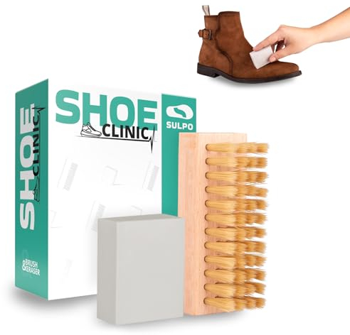 SULPO Schuhbürste mit einem Radiergummi zur Reinigung - Schuhputzzeug - Schuhradierer für Wildleder, Nubuk, Sneakers und Gummisohlen - Nubukleder Pflege - Veloursleder Pflege - Sneaker Pflege