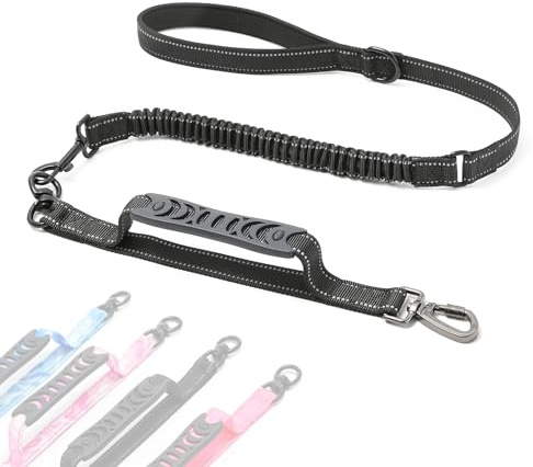 voopet Tactical Bungee Dog Leash 4 FT Shock Absorbing Heavy Duty Dog Leash for Pulling Dogs No Pull Strong Dog Training/Walking Leash with Comfortable Dual Handle for Medium Large Dogs, Black