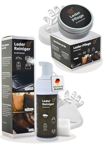 Binego® Lederreiniger & Lederpflege Set - NEUHEIT - | Reinigung & Pflege Leder & Kunstleder Pflegemittel Bienenwachs für Auto Sofa Schuhe