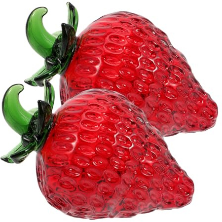 Zerodeko Crystal Strawberry Figurine Artificial Fruit Ornament 2 Pcs Tabletop Decor for Home Kitchen Restaurant Food Shop Photo Prop Mother S Day Gift