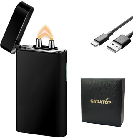 GADATOP Arco de plasma encendedor – Resistente al viento, eléctrico, recargable USB-C con indicador rítmico de batería intermitente (Negro)