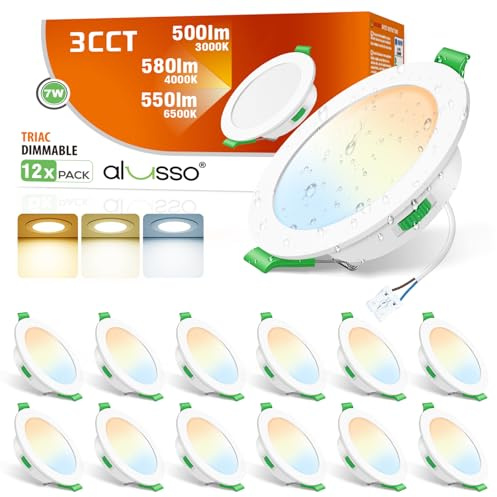 ALUSSO LED Einbaustrahler 230V 7W Dimmbar 3CCT 90-100mm 12er Set