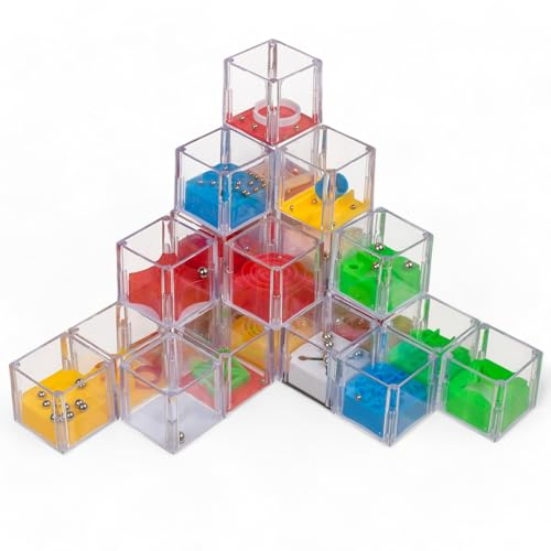 MIJOMA 24er Set Mini-Geduldsspiele – Trendige Geschicklichkeitsspiele in Würfelform, Vielfältiges Rätselspaß-Mix für Kindergeburtstag & Wichtelgeschenke, Buntes Spielzeug für Jungen & Mädchen
