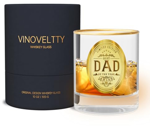 Vinoveltty Best Dad of the Year Whiskey Glass, Personalized Birthday Gifts for Dad, Fathers Day Christmas Gifts for Father Men Husband, Bourbon Glasses for Father(300 ML)