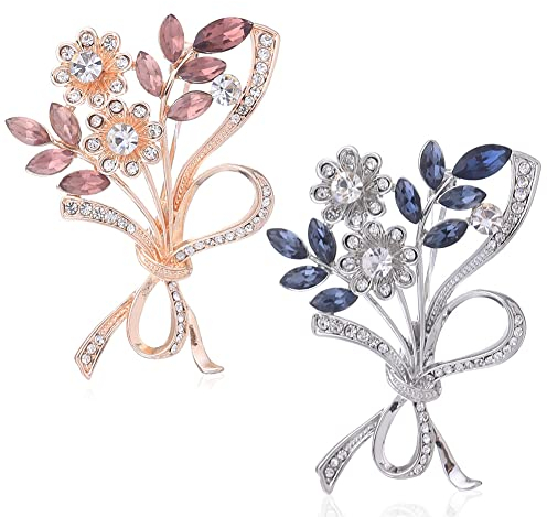 Vintage Brosche Pin,2pcs Bouquet Broschen,Einzigartige Kristallbrosche,Kristall Fancy Brosche Pin,Blumen-Brosche im Vintage-Stil für Frauen und Mädchen Pullover Schals Meisten Kleidungsstücke