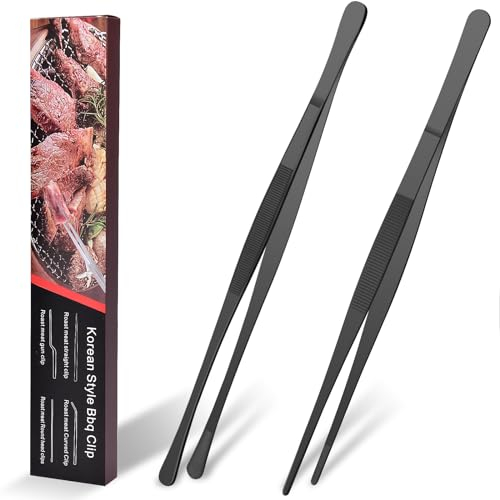 HOTUT Kochpinzette,2 Stück 30cm-Küchenpinzette, Grillpinzette, Pinzette küche, Edelstahl Professionelle Kochpinzette für Küche, Essen, Kochen und Grillen -Schwarz