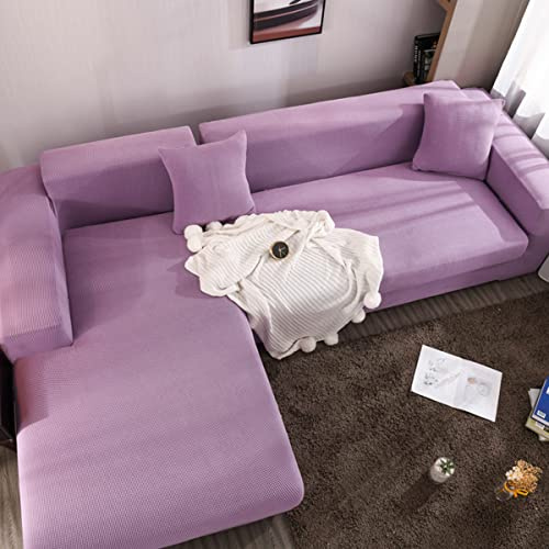 ESOUY Sofa Covers For 2 seat L-Shaped Combination Sofa Cover Corner Non-Slip Furniture Four Seasons Universal Elastic Protective Cover Deep purple