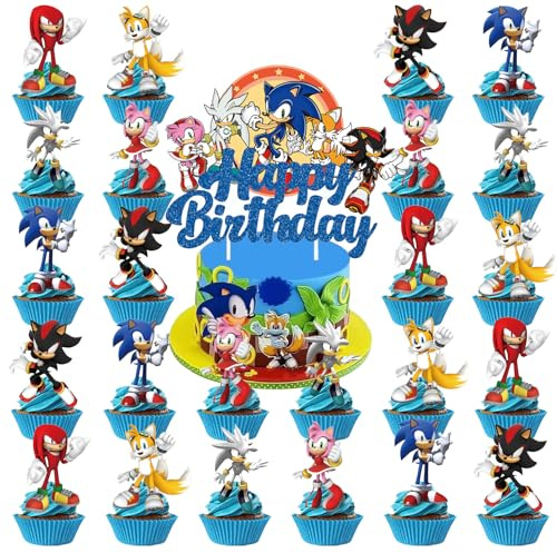 25Pcs Cake Toppers, So-nic Cake Decorations, Hedgehog Birthday Party Cake Decorations Supplies