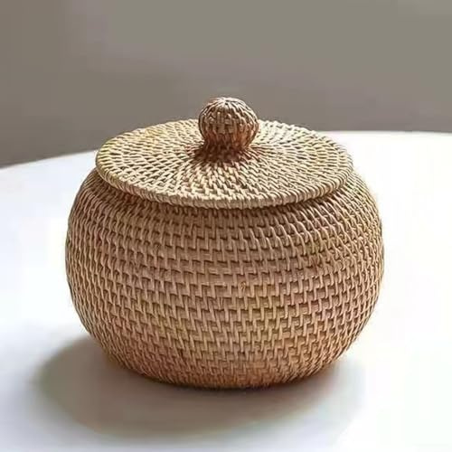 Cesto portaoggetti multifunzionale in rattan, cestino portaoggetti in rattan, cestino portaoggetti intrecciato con coperchio per snack, scacchi, gioielli