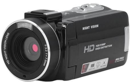 Sxhlseller Caméra Vidéo Full HD 1080P, Caméscope Numérique avec Vision Nocturne Infrarouge, Caméscope Numérique à Zoom 18X avec Batterie 000 MAh (Black)