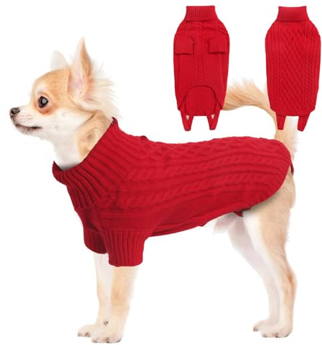 LiebeDD Extra liten hundtröja, hundtröjor för små hundar flicka, vinter varm hundtröja, polostickade hundtröjor, mysig tröja för Yorkie, chihuahua, tekopp, valp (ljus röd XSmall)