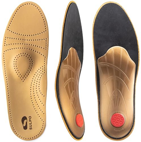 SULPO Orthopädische Einlegesohlen - Comfort Schuheinlagen aus echtem Leder mit Fußgewölbe Unterstützung bei Plattfuß und Mittelfuß Beschwerden - Einlagen Schuhe Damen und Herren 1 Paar (43)