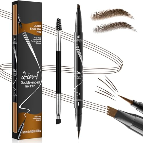 Augenbrauenstift, Microblading Augenbrauenstift, 2-in-1 Dual-Ended Eyebrow Pencil mit 4-Zinken-Micro-Gabelspitzen-Applikator & präziser Pinselspitze erzeugt natürliche Augenbrauen, Dunkelbraun
