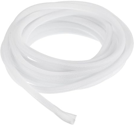 sourcing map 25 Ft - 1/2 Inch Split Sleeving, Braided Cable Sleeving, PET Cable Management Wire Sleeve Cord Protector, Wire Wrap Loom Tube for Office Home Devices, White