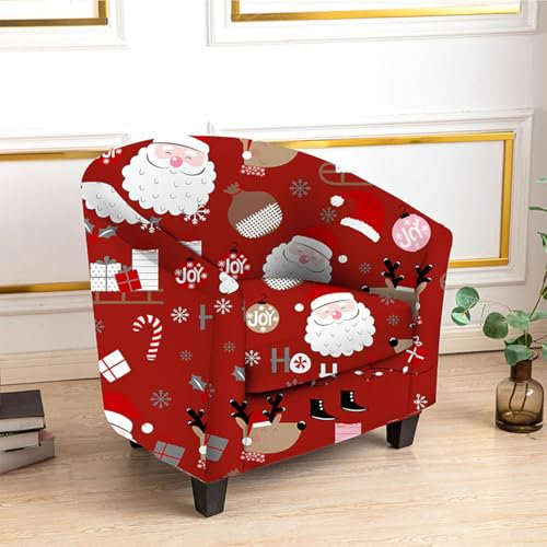 Surwin Sesselbezug Sesselschoner mit Elastisch Stretch Husse, 3D-Burgunder Weihnachten Split Sesselüberwurf Universal Chair Schonbezug Sofabezug für Clubsessel Lounge & Cocktailsessel (Alter Mann)