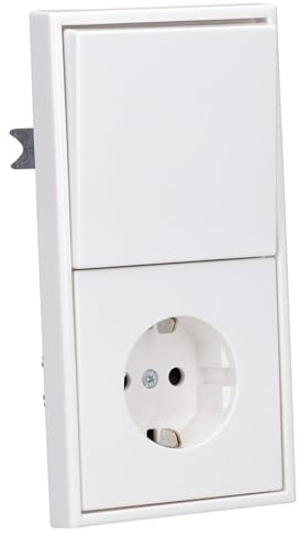 JUNG Serie LS Schalter & Steckdose Safety Set Alpinweiß | mit Universal-Wippschalter 506U, LS990WW Wippe, LS1520KIWW SCHUKO Steckdose mit Berührungsschutz, LS982WW Rahmen 2-fach