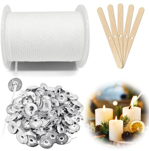 Kerzendocht, 61M Kerzendochte für Kerzen, Dochte für Kerzen, Kerzen Docht Set Rauchfrei mit Holzdochthalter, Kerzendocht Rolle, Candle Wick, Kerzen Selber Machen